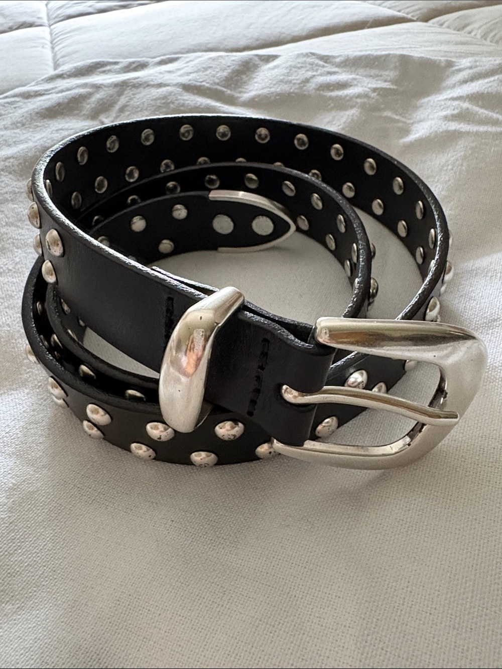 Madewell black leather belt with silver stud hardware